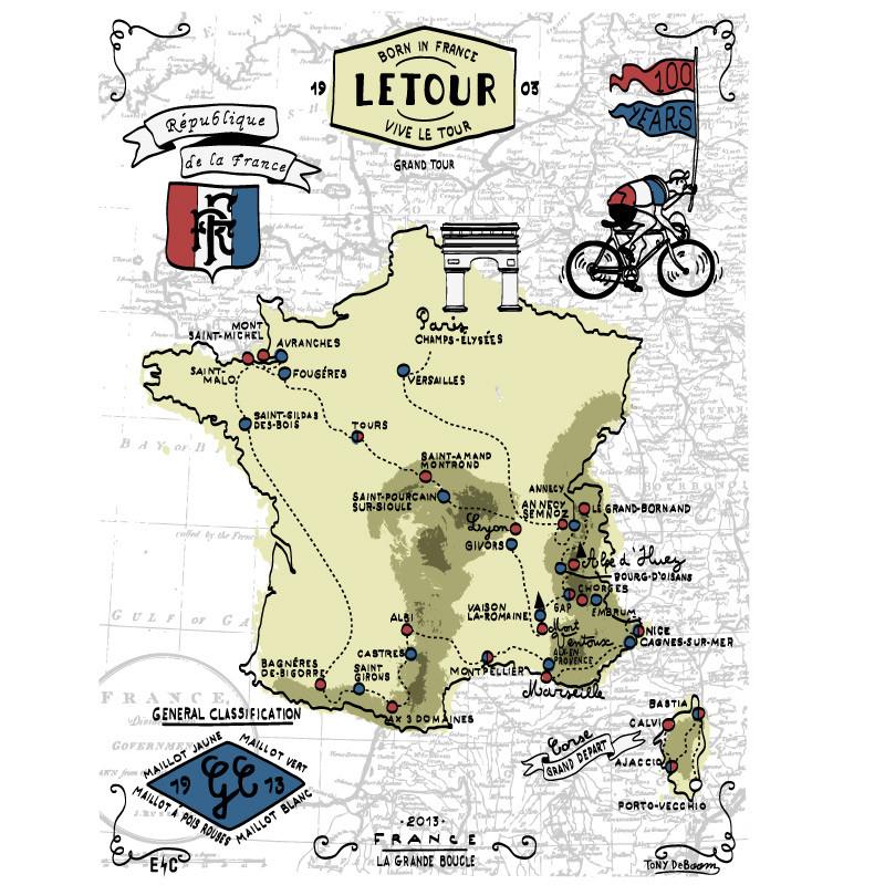 1936 Tour de France (TDF) Route Map Poster $100